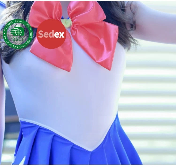 Sailor Scout Cosplay One-Piece Swimsuit with Skirt & Thong Bottom