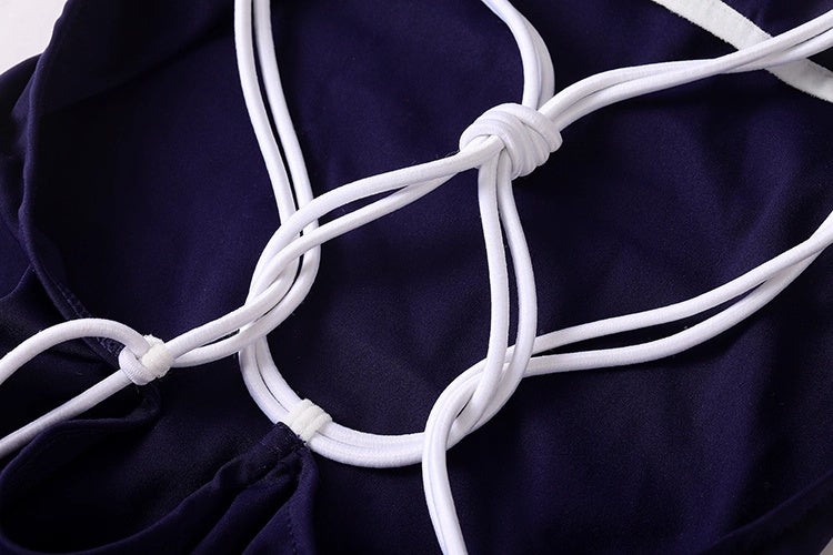 Anime Sailor Style Two-Piece Uniform Bondage Swimsuit Set with Crop Top