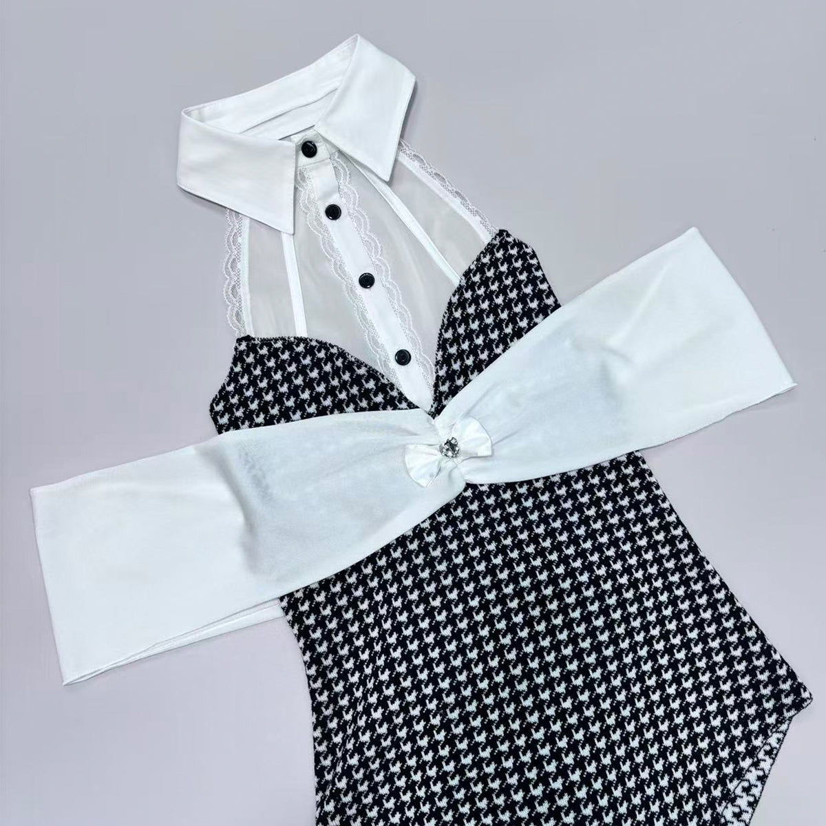 Houndstooth Bunny Girl Cosplay Bodysuit Set – Knit Faux Cashmere