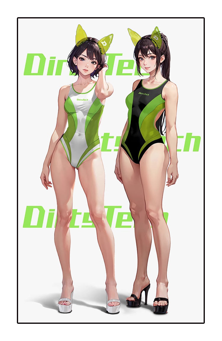 Anime Style One-piece Sexy Racing Swimsuit with Mesh Sheer Dual-color Design