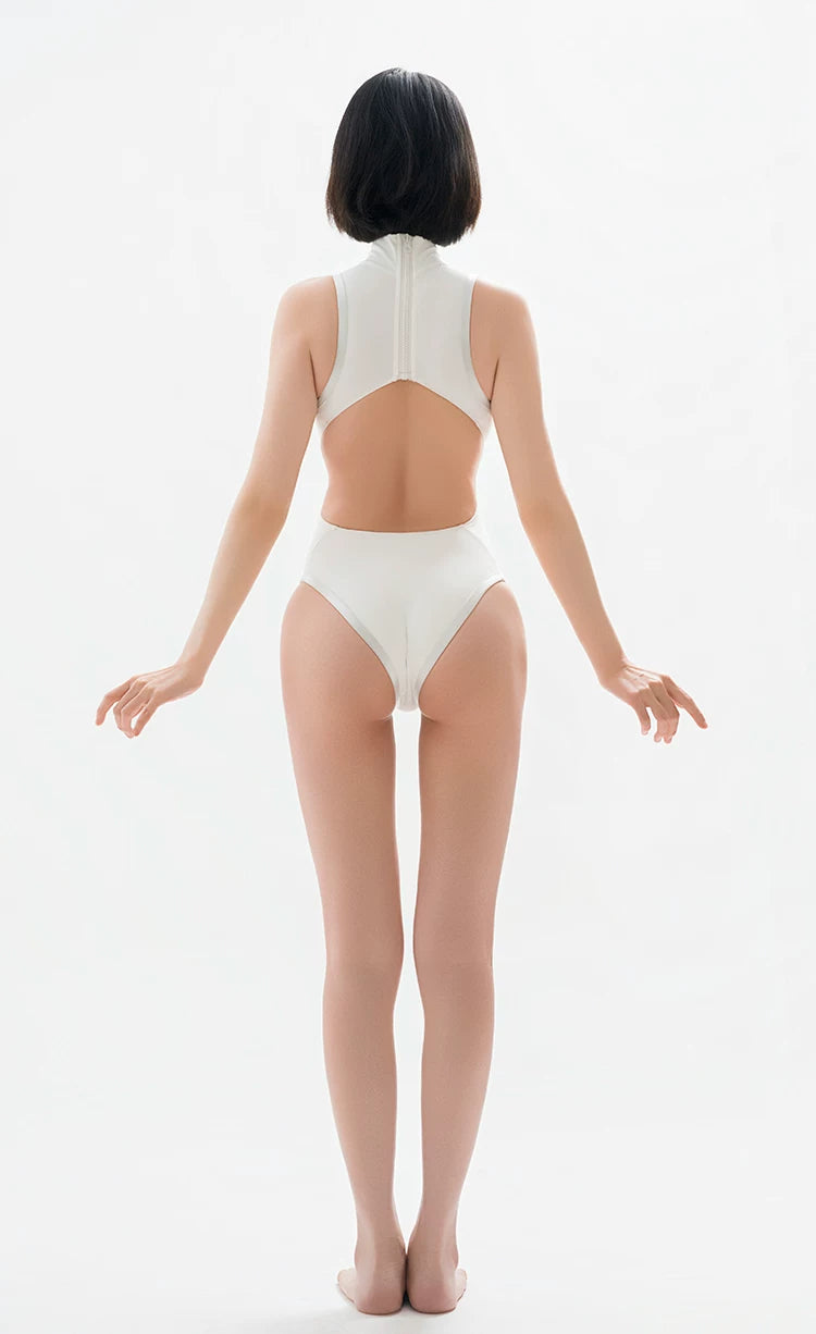 Anime JK Style Heart Mesh Cutout High-Neck One-Piece Swimsuit