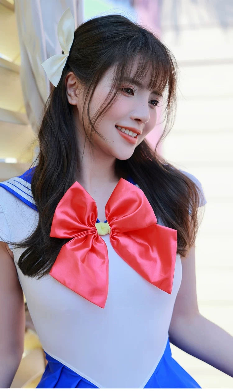 Sailor Scout Cosplay One-Piece Swimsuit with Skirt & Thong Bottom