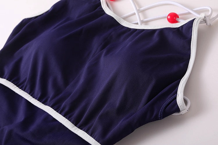 Anime Sailor Style Two-Piece Uniform Bondage Swimsuit Set with Crop Top