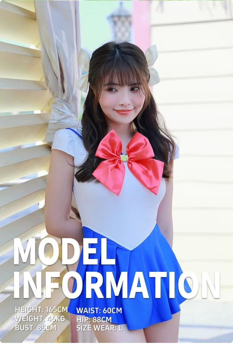 Sailor Scout Cosplay One-Piece Swimsuit with Skirt & Thong Bottom