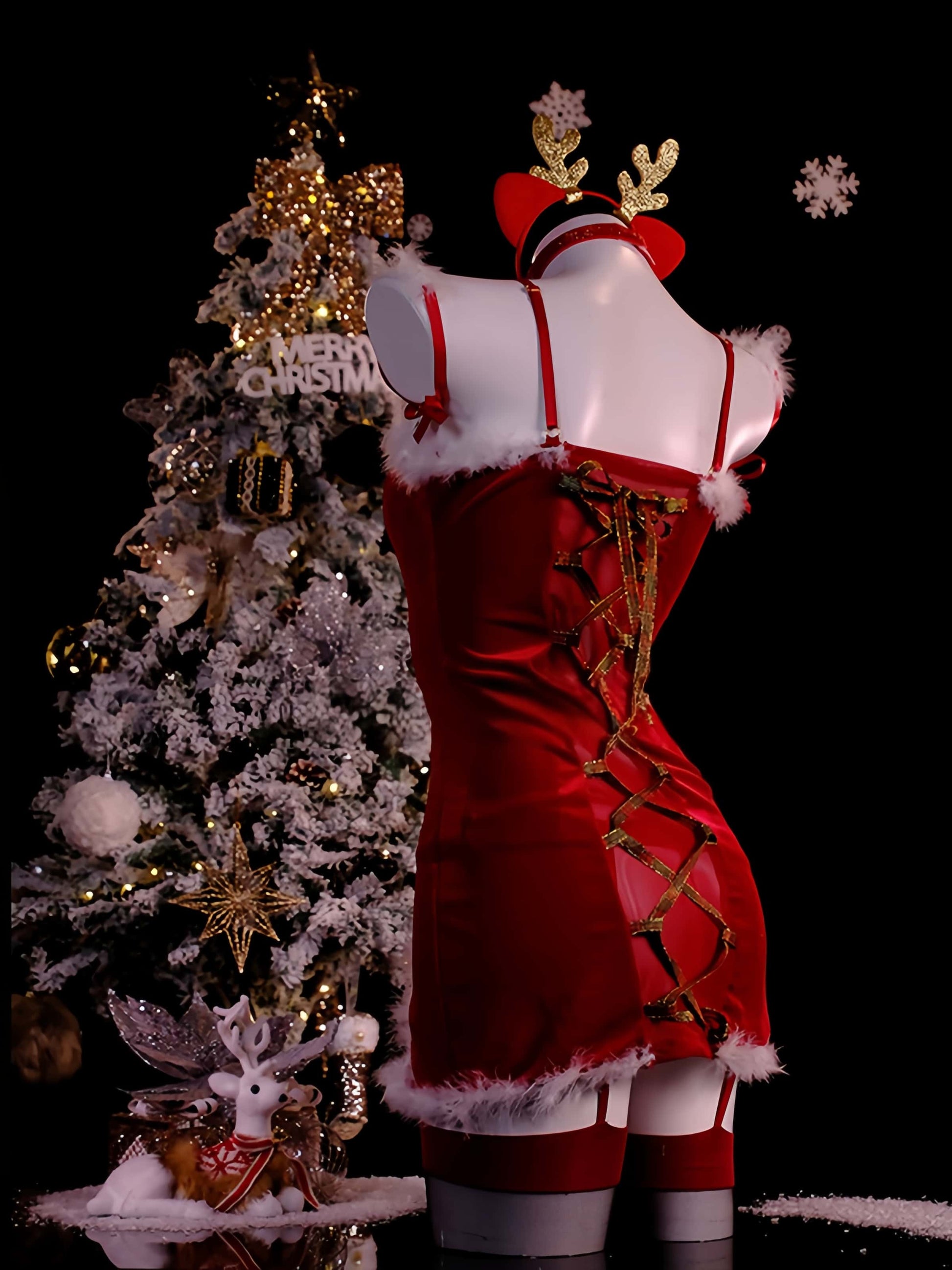 Sexy Women's Christmas Red Party Dress Lingerie Set