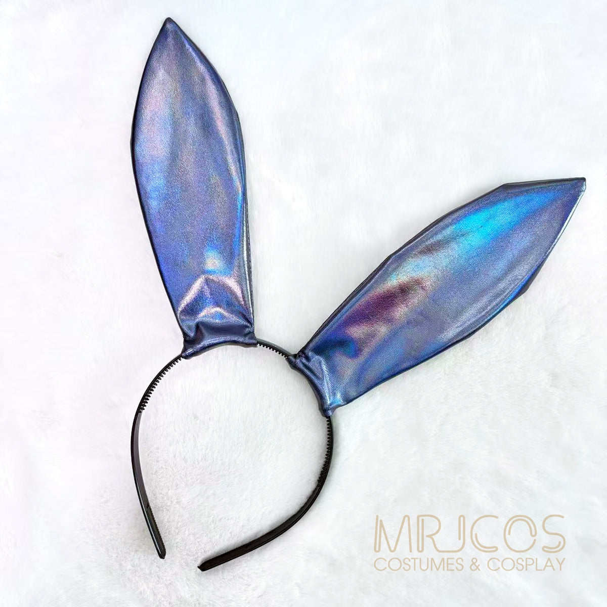Iridescent Metallic Bunny Girl Cosplay Bodysuit Set – Holographic PU Leather Open Crotch Lingerie