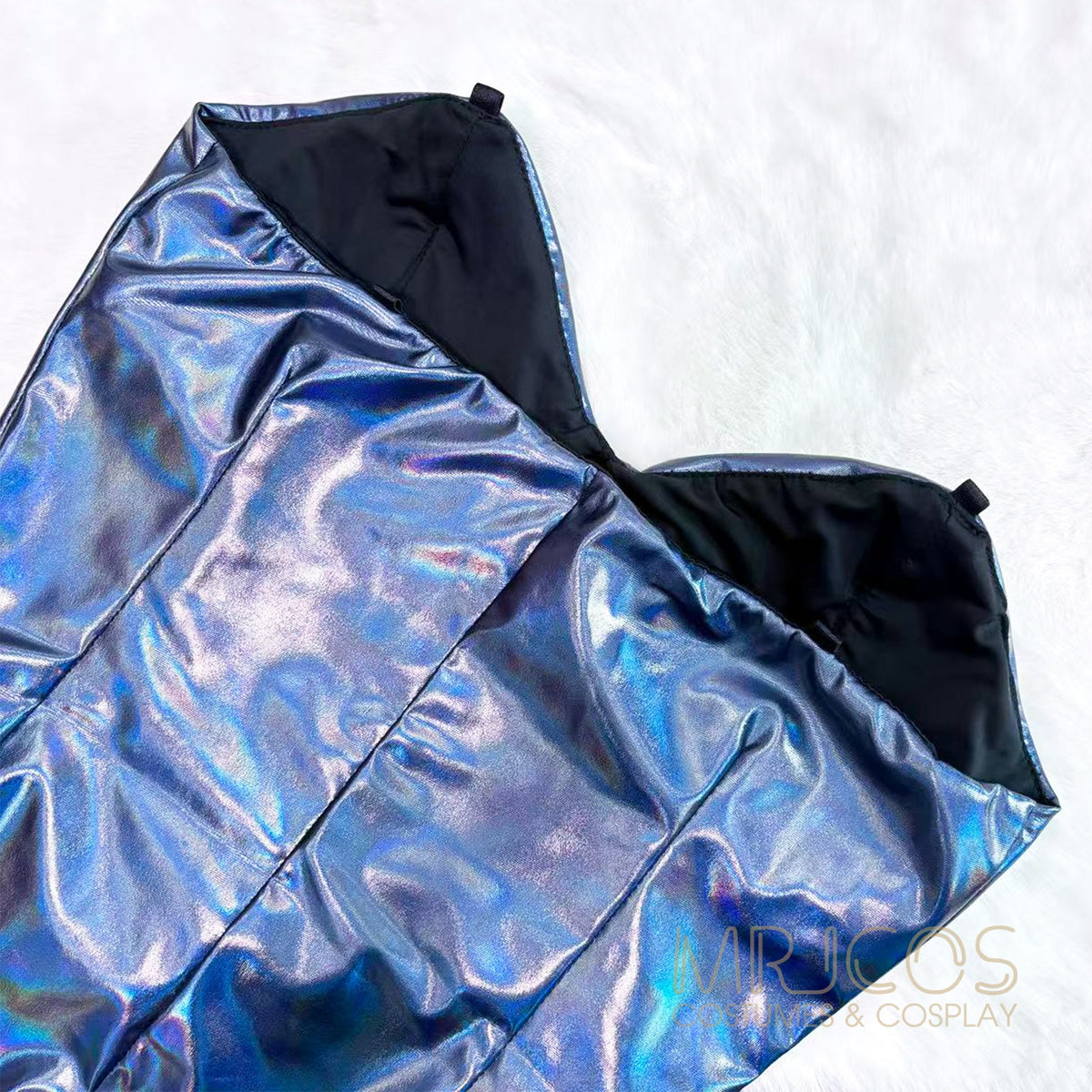 Iridescent Metallic Bunny Girl Cosplay Bodysuit Set – Holographic PU Leather Open Crotch Lingerie