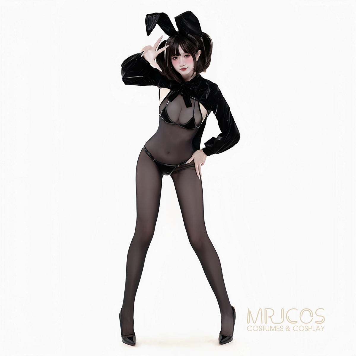 Sleek Satin PU Leather Bunny Girl Cosplay Costume Set