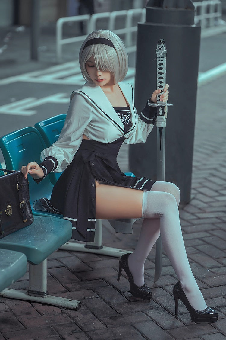 Nier Automata 2B Cosplay Dress Halloween Costume Set Anime Sailor Style Costume