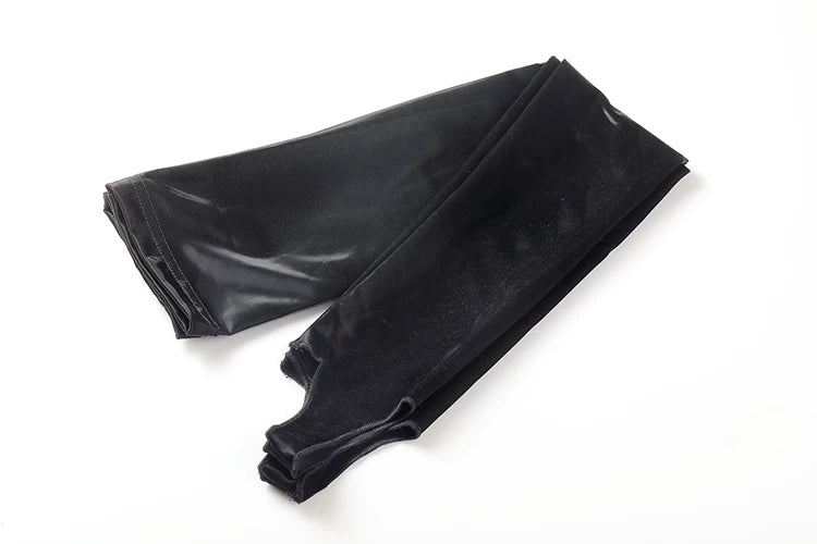 Gothic Dark PU Leather JK Uniform Lingerie Set with Sailor Collar & Thigh-Highs