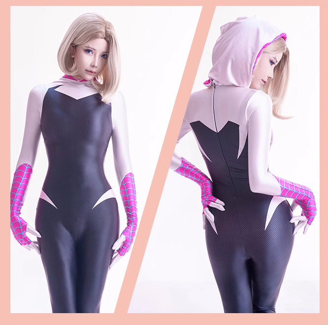 Spider-Gwen Cosplay Bodysuit | Ghost-Spider Hooded Zentai Suit