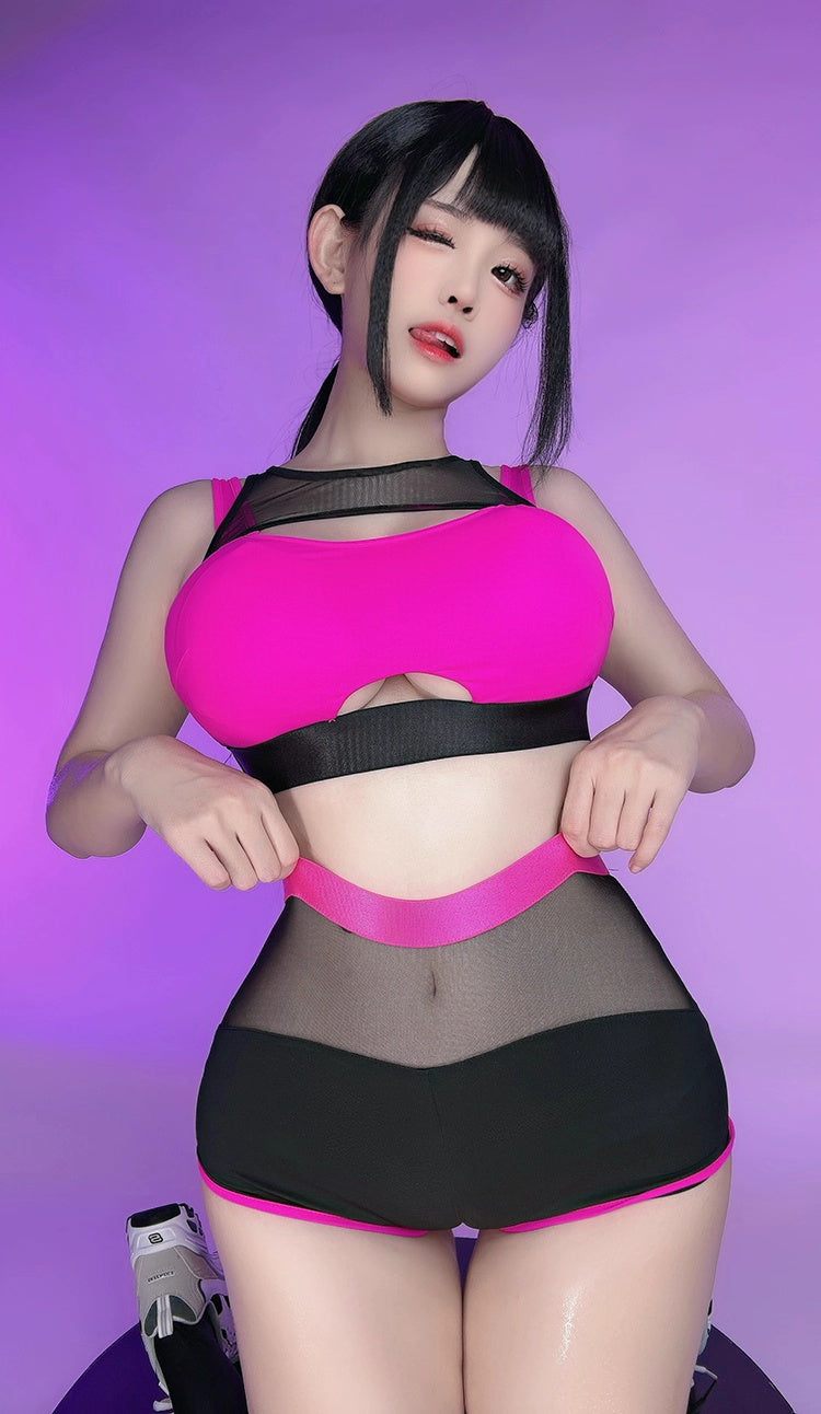 Anime Style Short Gymnastics Uniform Sheer Mesh Volleyball Sports Activewear