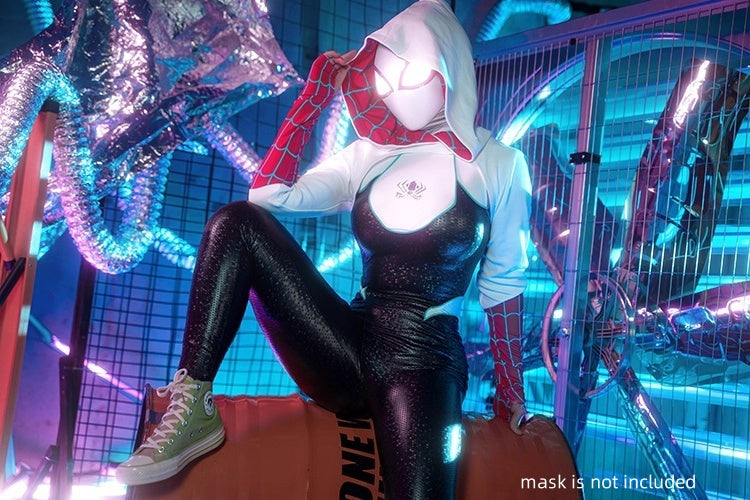 Gwen Stacy Spandex Pu Leather Cosplay Halloween Costume Bodysuit 