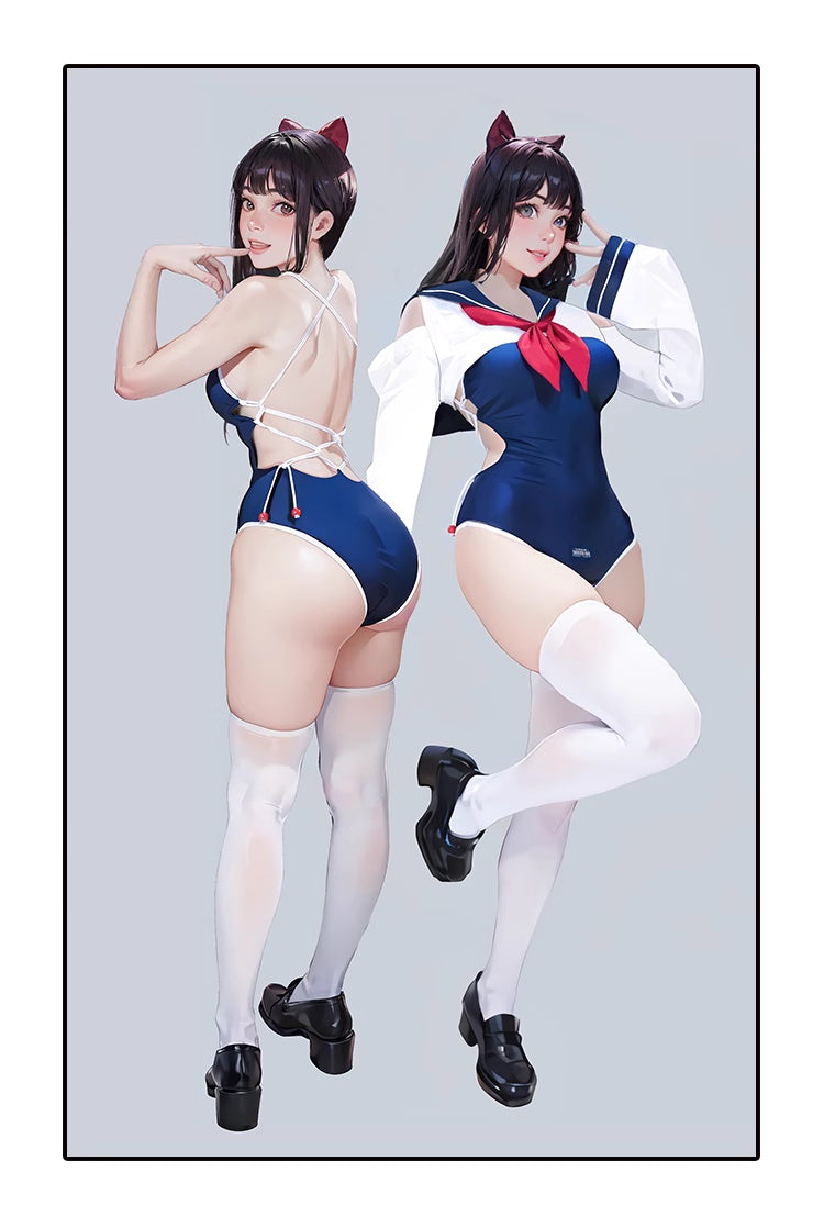 Anime Sailor Style Two-Piece Uniform Bondage Swimsuit Set with Crop Top