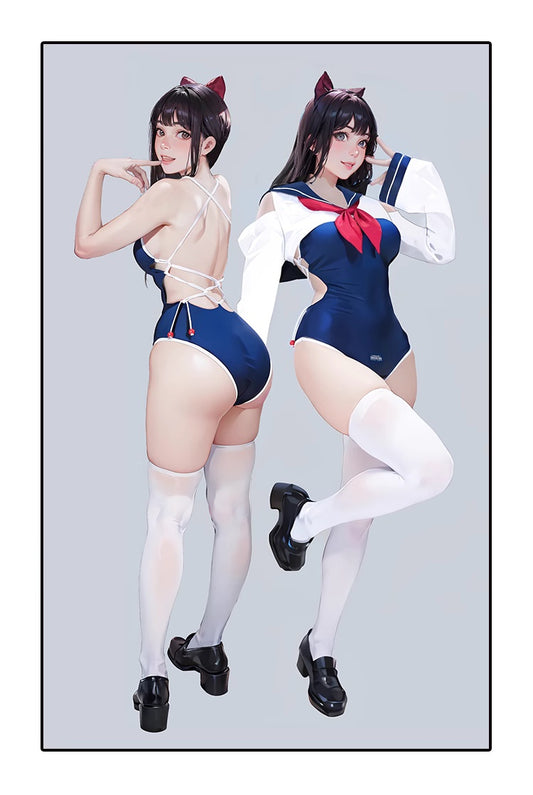 Anime Sailor Style Two-Piece Uniform Bondage Swimsuit Set with Crop Top