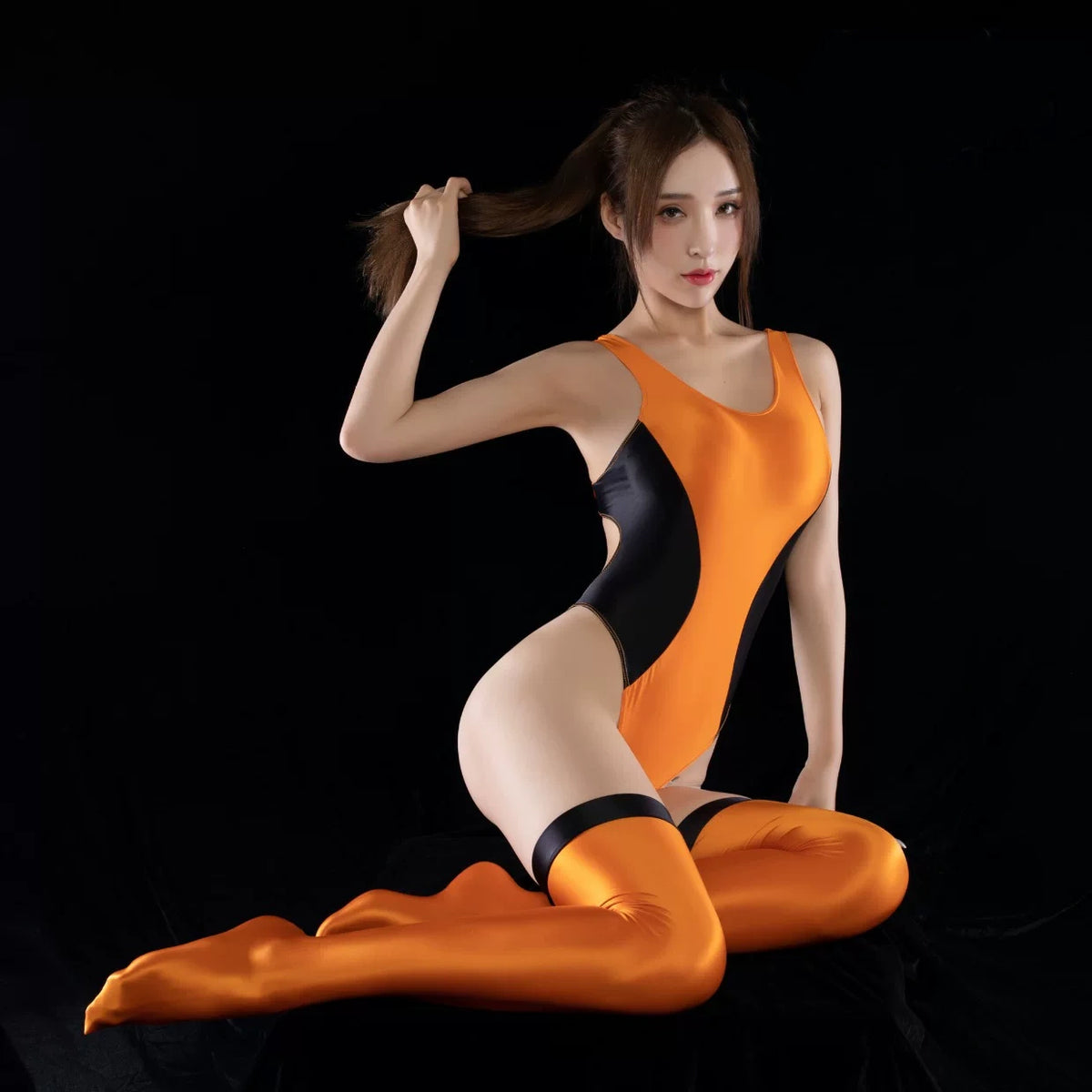 Sleek Contrast One-Piece Spandex & Nylon Swimsuit with Matching Footed Leggings 