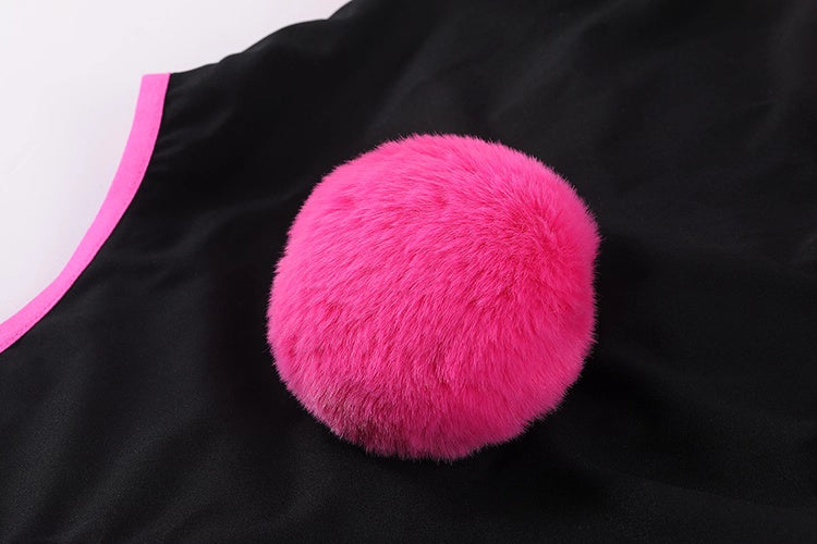 Anime Style Bunny Girl Knitted Black Pink Bodysuit Lingerie Set