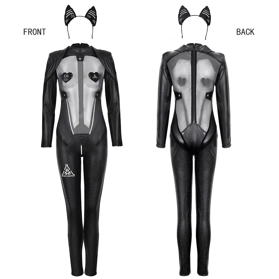 Tactical Anime Girl PU Leather Sheer Mesh Sexy Cosplay Full Bodysuit Costume