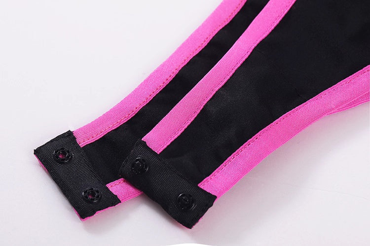 Anime Style Bunny Girl Knitted Black Pink Bodysuit Lingerie Set