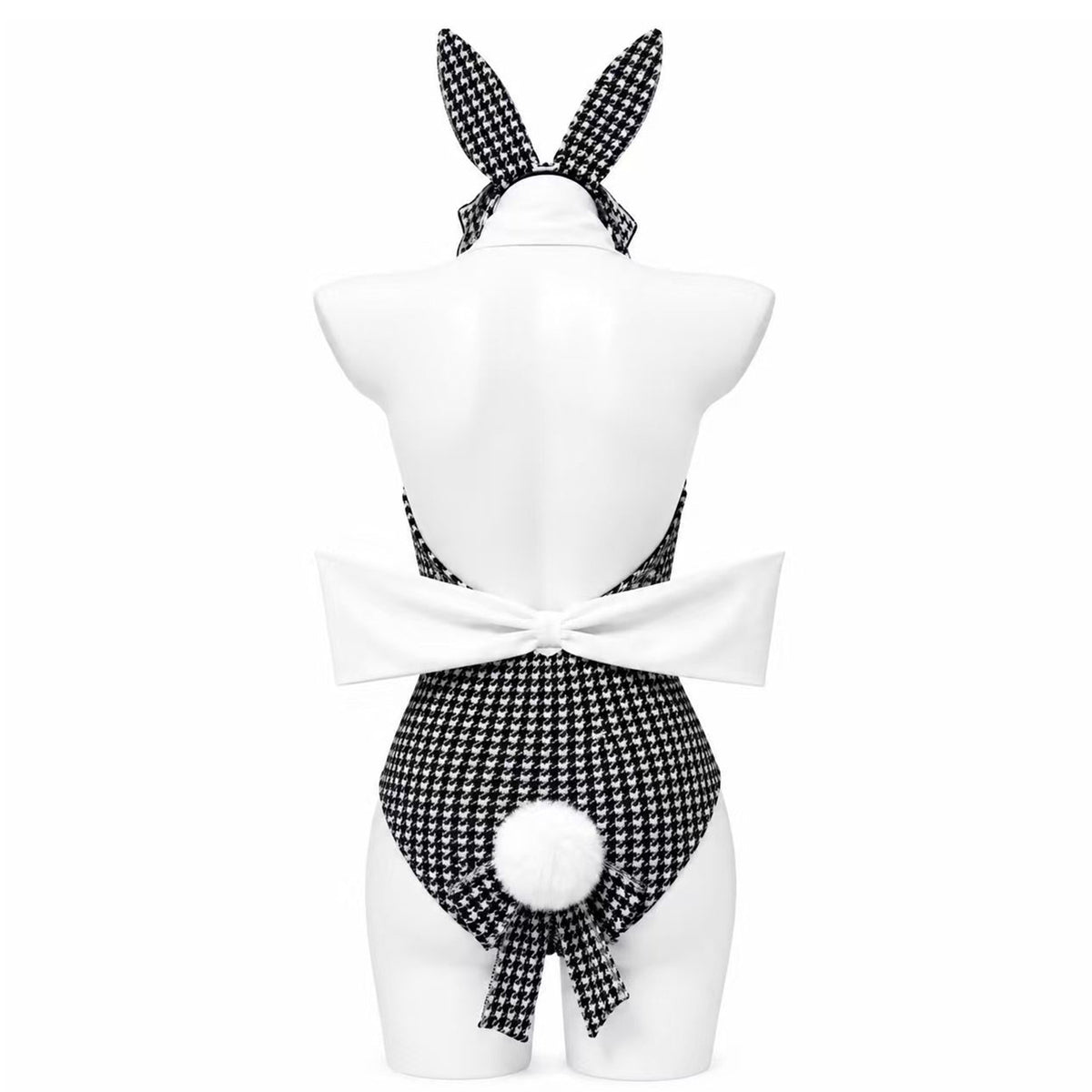 Houndstooth Bunny Girl Cosplay Bodysuit Set – Knit Faux Cashmere