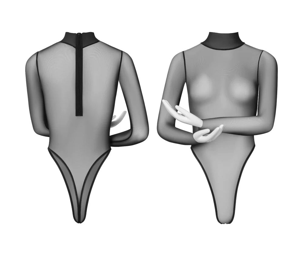 Amaziti Super High-Leg Thong Sheer Bodysuit