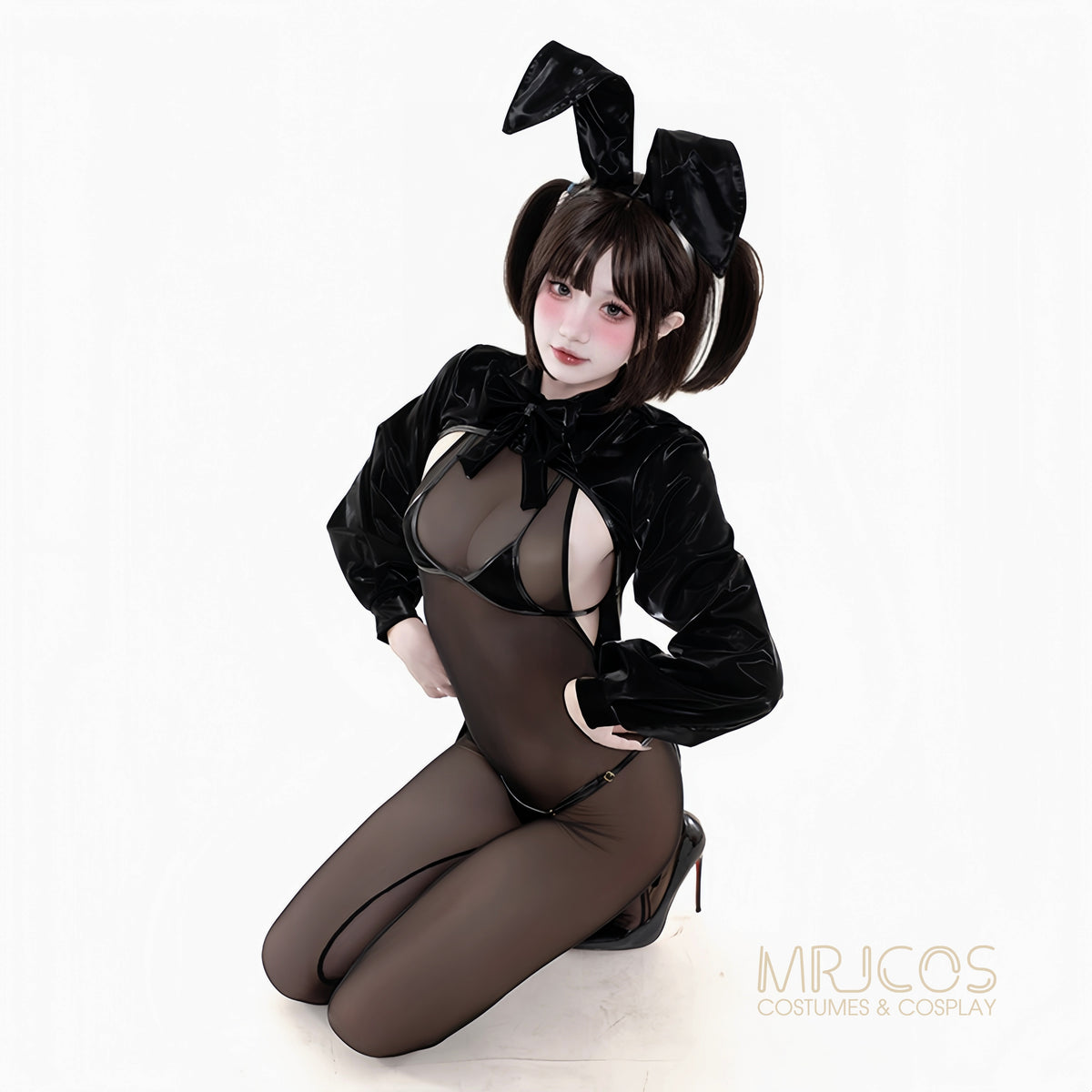 Sleek Satin PU Leather Bunny Girl Cosplay Costume Set