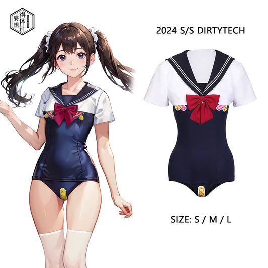 Japanese Anime Sailor Style Two-Piece Uniform Swimsuit Set with Bandage Design