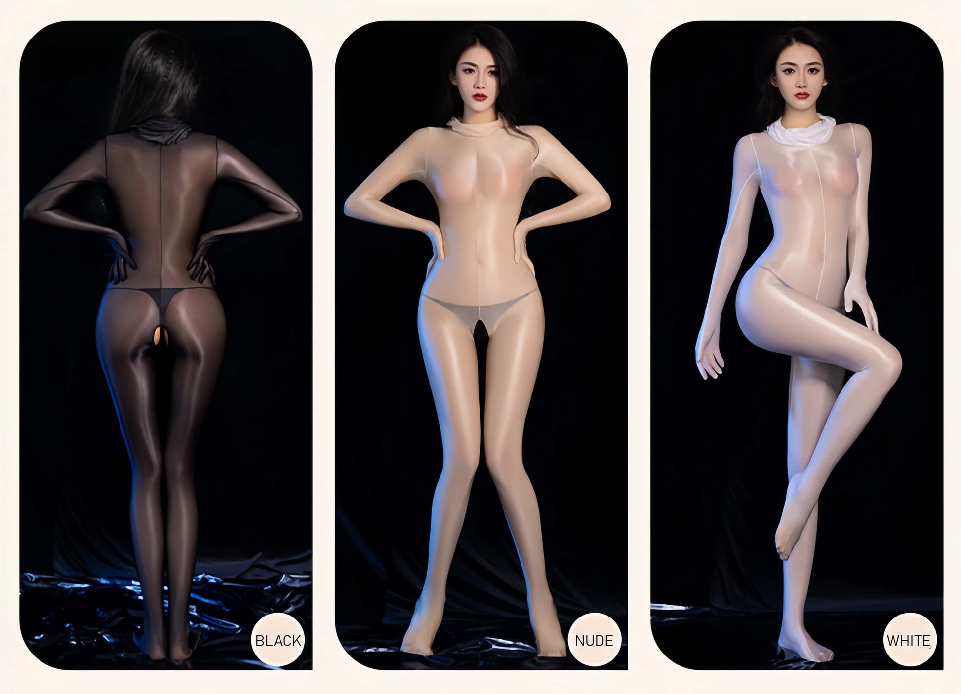 Glossy Full-Body Zentai Suit – High-Stretch Mock Neck Bodystocking