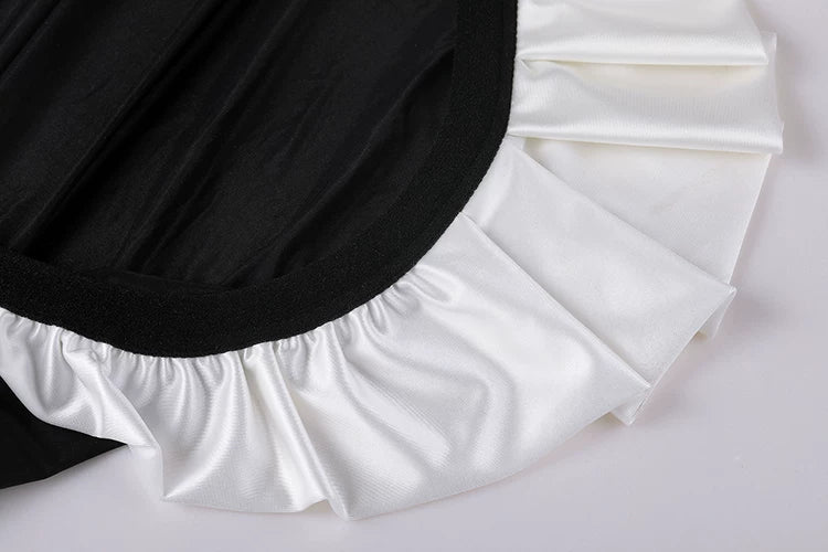 Sensual French Maid Cosplay Lingerie Set - Sheer Bodysuit & Satin PU Leather Crop Top