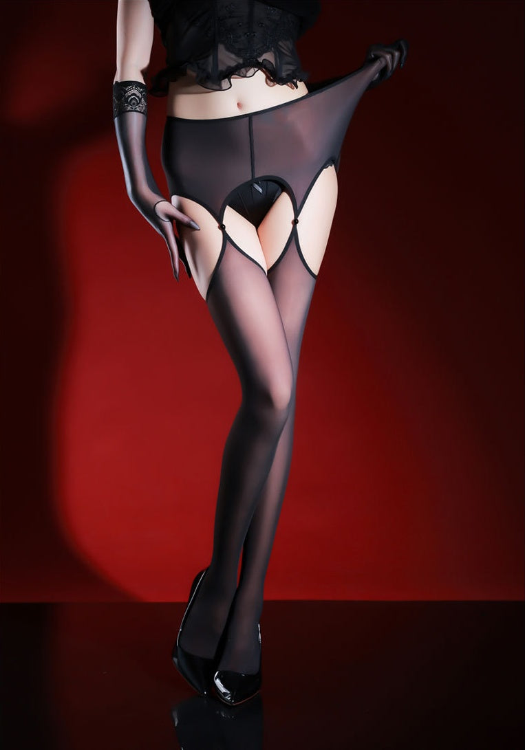 150D Faux-Garter Suspender Pantyhose – Silk-Touch Sheer Leg & High-Stretch Hosiery