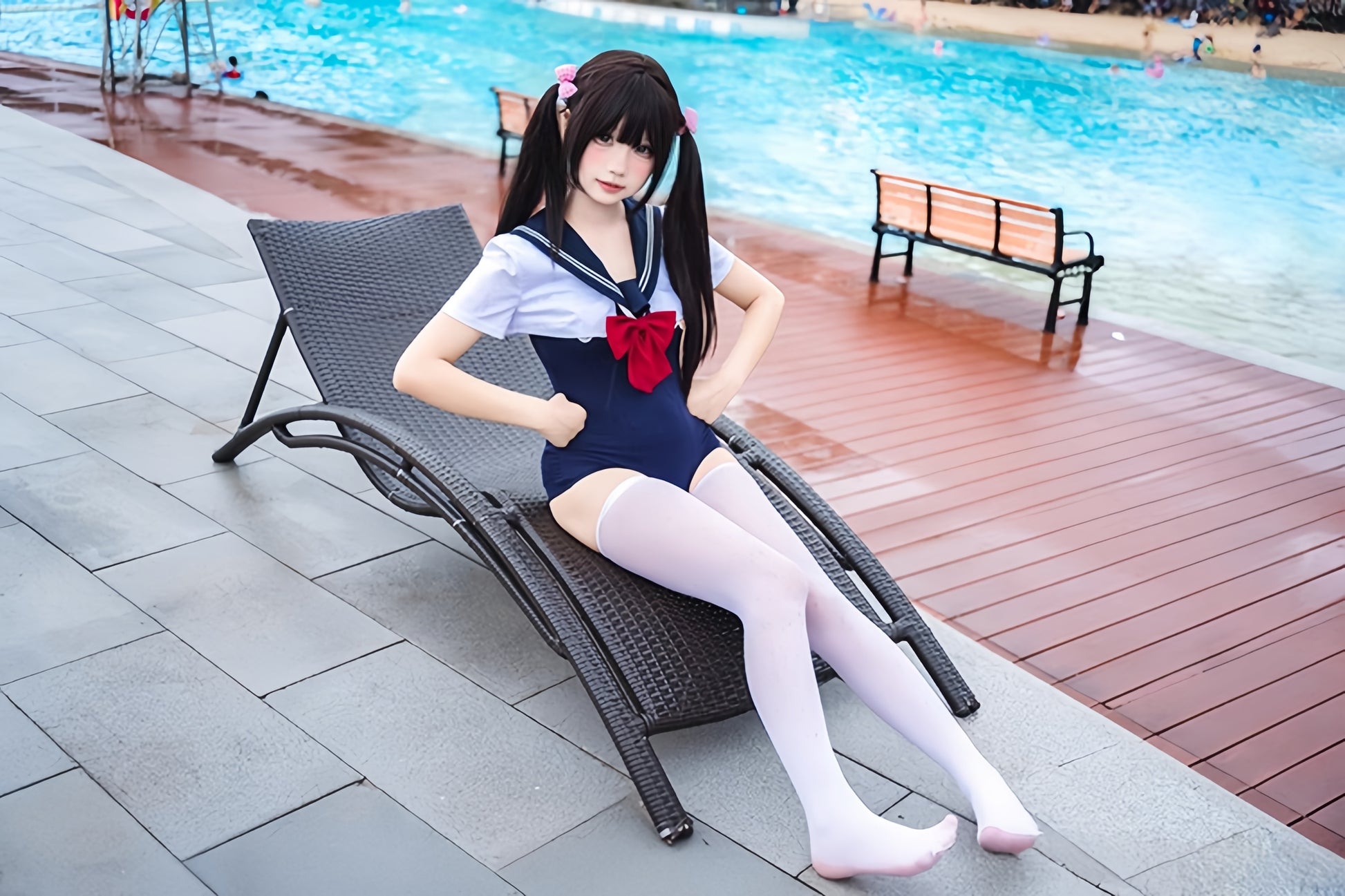 Japanese Anime Sailor Style Two-Piece Uniform Swimsuit Set with Bandage Design