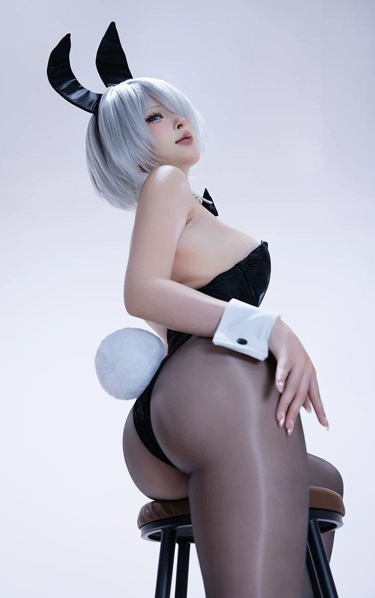Classic Satin-Finish PU Leather Bunny Girl Cosplay Costume Set