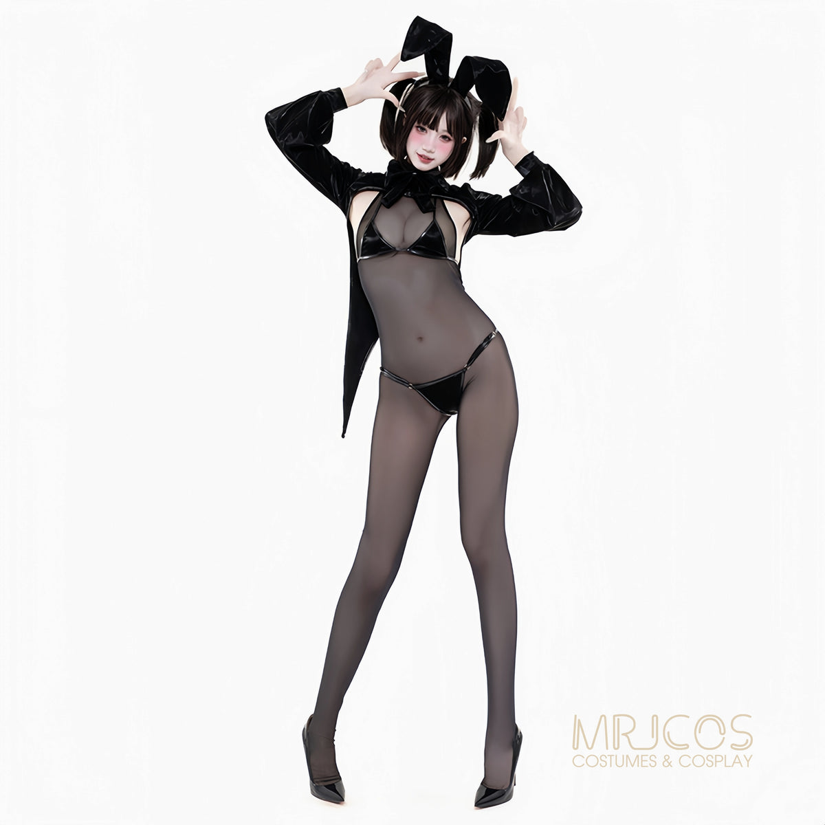 Sleek Satin PU Leather Bunny Girl Cosplay Costume Set