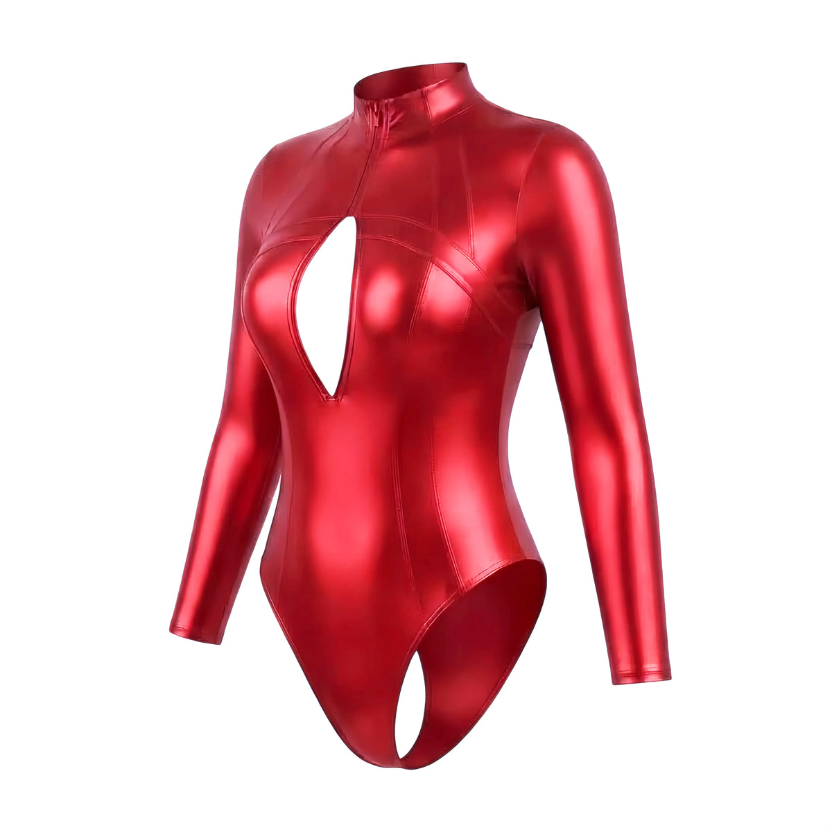 LEOHEX Glossy Spandex One-Piece Long-Sleeve Bodysuit & Swimsuit with YKK Front Zipper