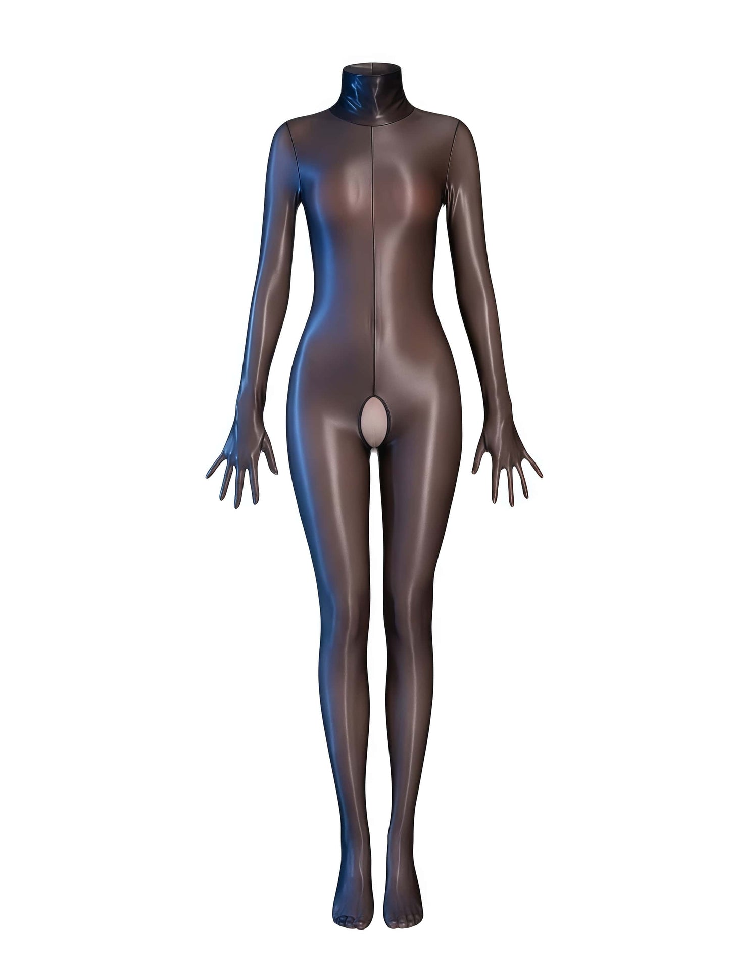 Glossy Full-Body Zentai Suit – High-Stretch Mock Neck Bodystocking