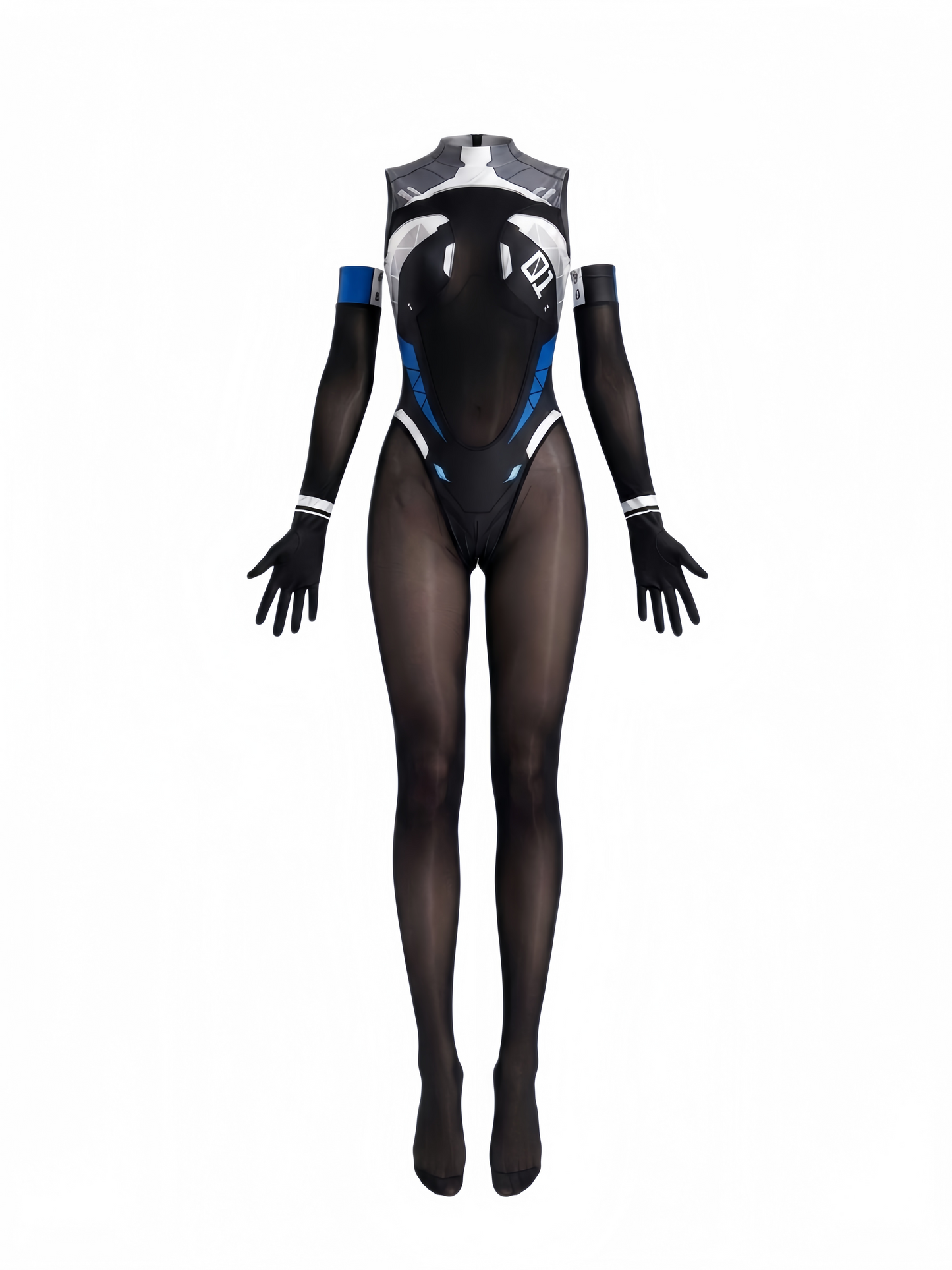 FutureTech Cosplay Bodysuit with Attached Gloves and Stockings