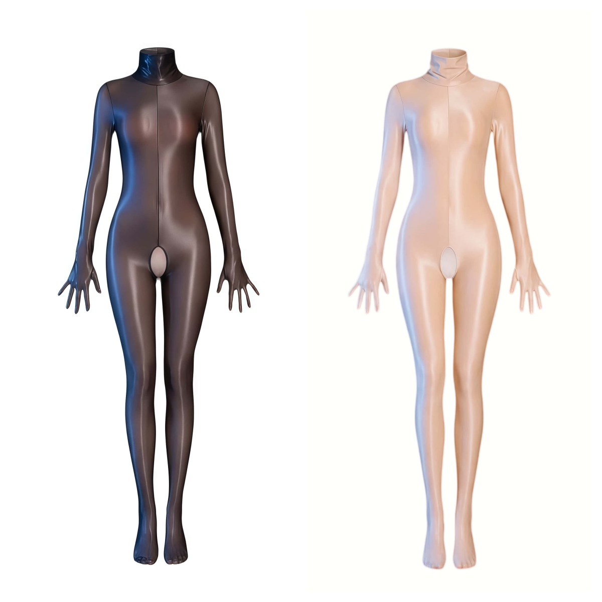 Glossy Full-Body Zentai Suit – High-Stretch Mock Neck Bodystocking