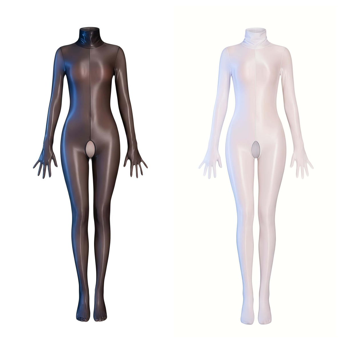Glossy Full-Body Zentai Suit – High-Stretch Mock Neck Bodystocking