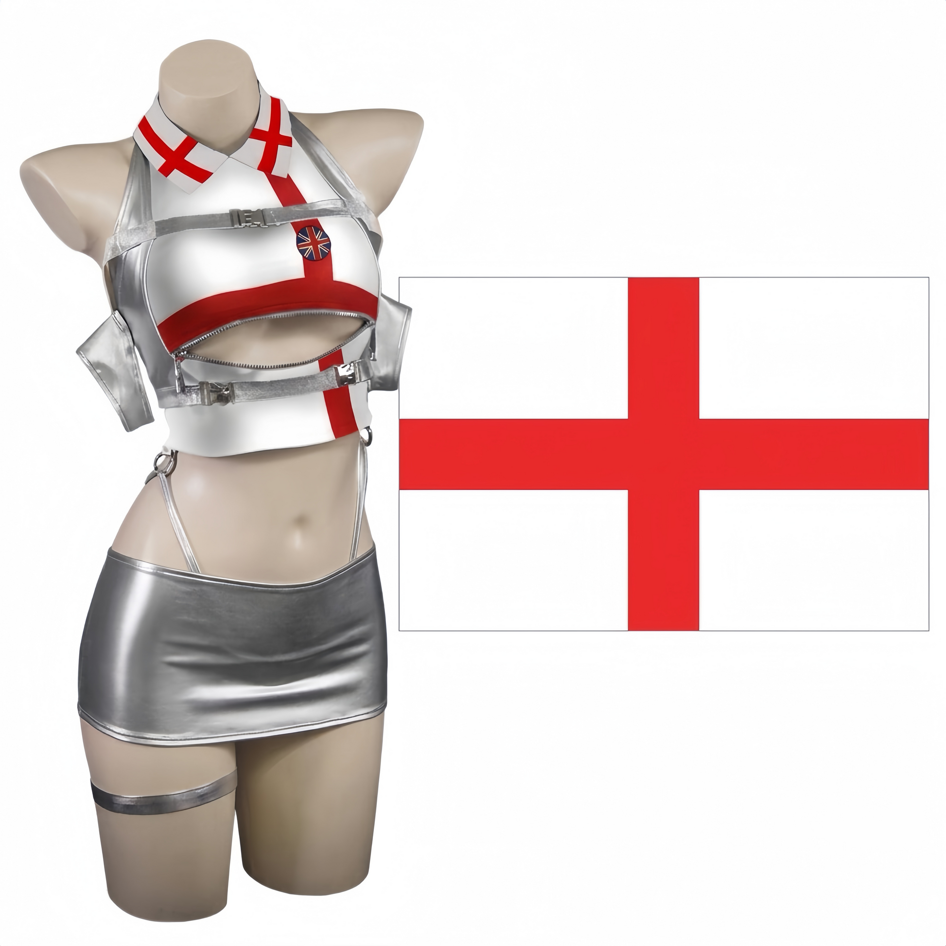 World Cup Soccer Star 3-in-1 Cosplay Set – Metallic PU Leather Clubwear & Rave Outfit