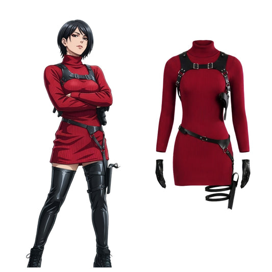 Ada Tactical Chic Ribbed Knit Sweater Dress Set - 5-Piece Cosplay & Streetwear Outfit
