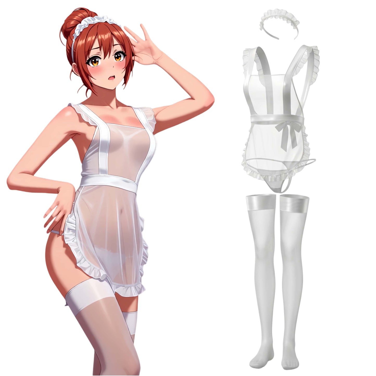 The "Pure Temptation" Ruffled Apron Maid Lingerie Set with Stockings