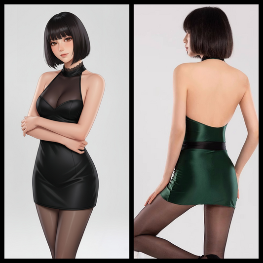 Satin Spandex Halter Sleeveless Short Dress Lingerie