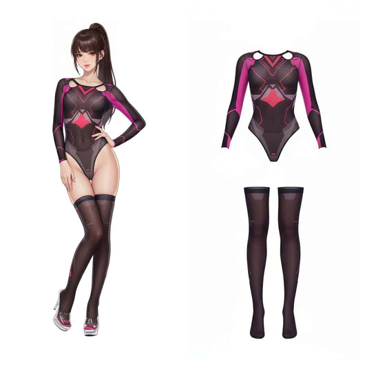 Anime Cyber Style Sheer 10D Nylon Open Crotch Spandex Bodysuit Lingerie Set