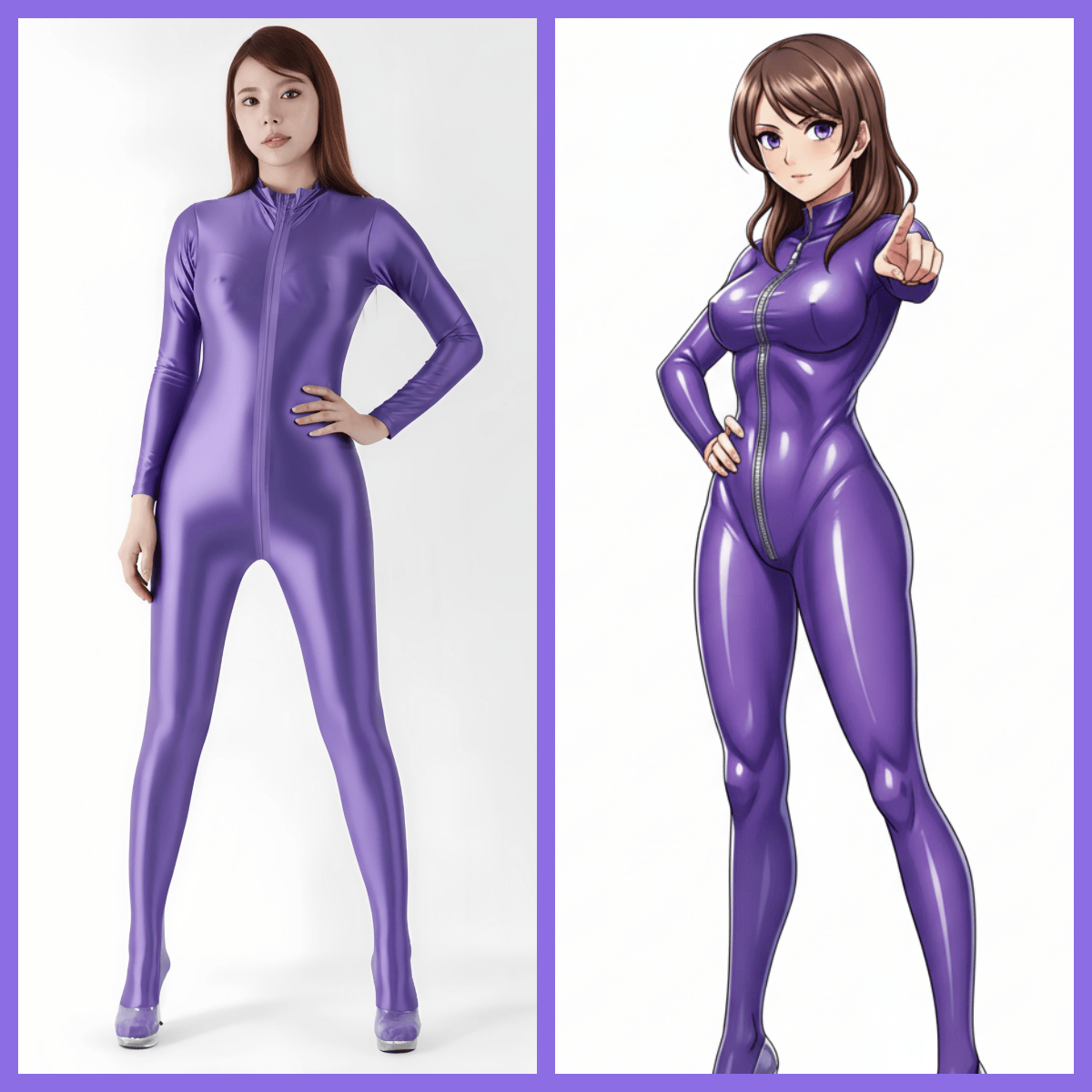 Front Zipper Spandex Nylon Full Bodysuit Zentai Shinny Jumpsuit with Triple-Zipper