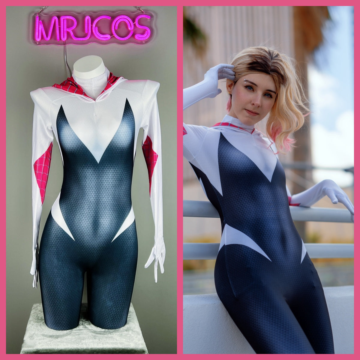 Super Hero Spider Gwen Cosplay Full Bodysuit Halloween Costume Zentai