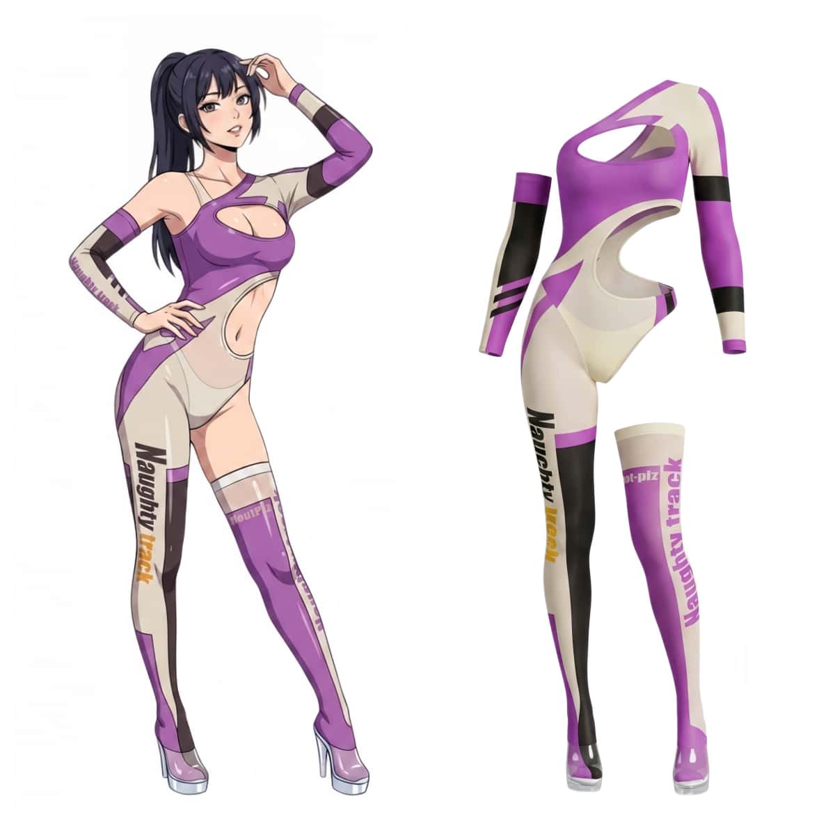 Racing Series Sheer Asymmetric Bodysuit – 10D Nylon Spandex Race Queen Bodystocking