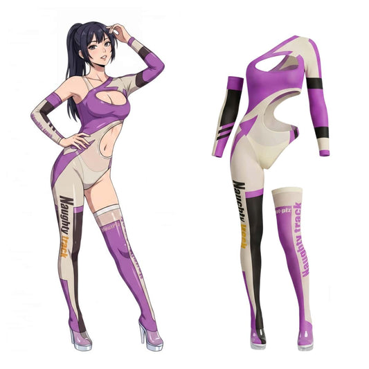 Racing Series Sheer Asymmetric Bodysuit – 10D Nylon Spandex Race Queen Bodystocking