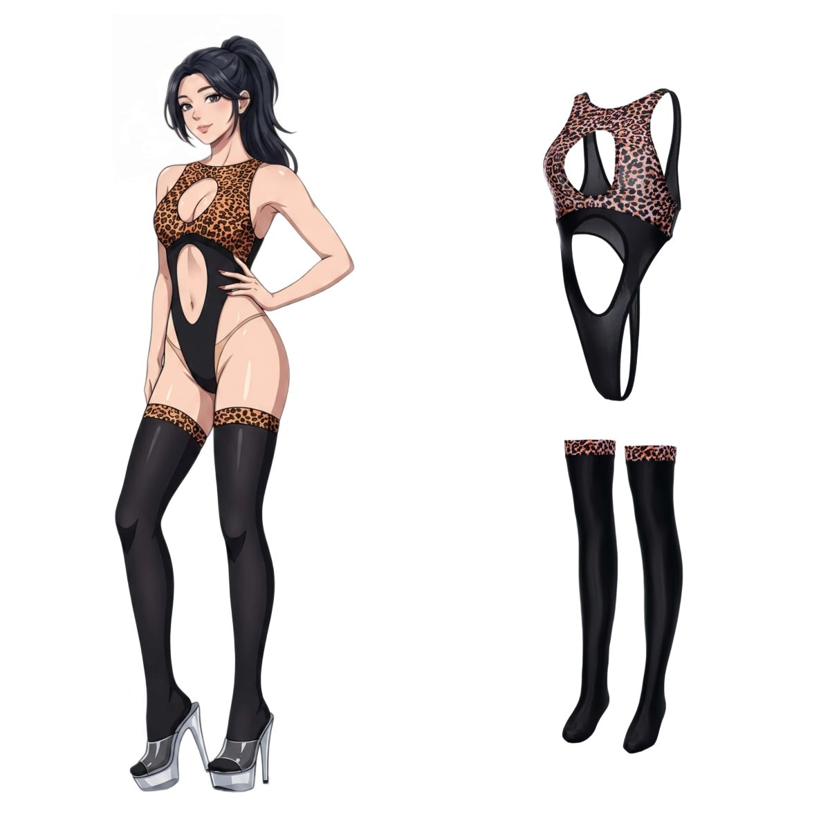 Wild Allure Cut-Out Bodysuit & Stocking Set