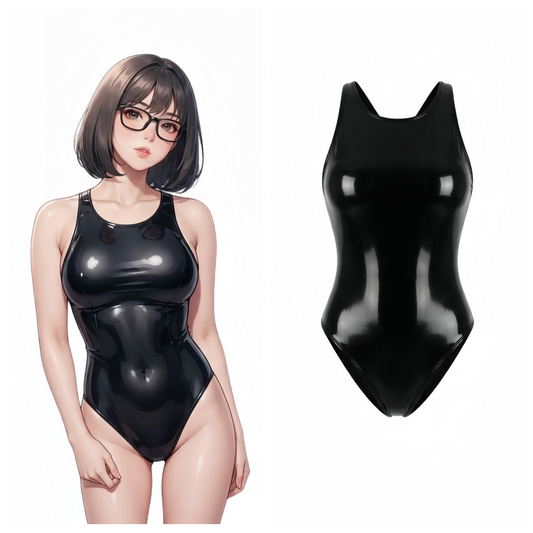 LEOHEX High-Gloss Patent Leather One-Piece Swimsuit – Mirror Finish Backless Bodysuit