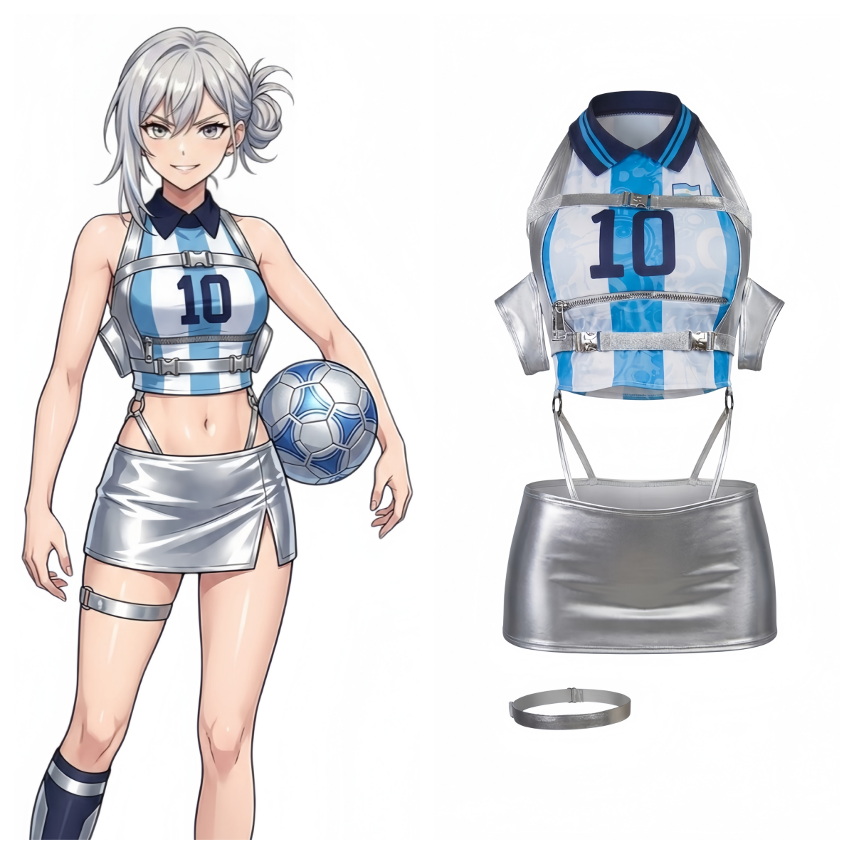 World Cup Soccer Star 3-in-1 Cosplay Set – Metallic PU Leather Clubwear & Rave Outfit